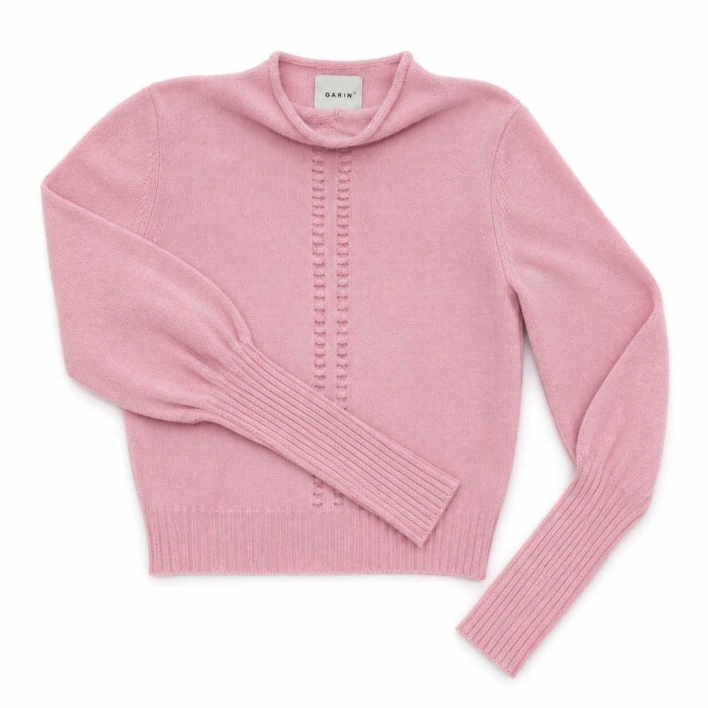 GARIN 100% Cashnere Brand Pink Cowl-Neck Rib & Cable Detail Sweater